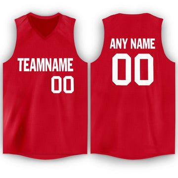 Custom Red White V-Neck Basketball Jersey - Fcustom