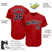 Load image into Gallery viewer, Custom Red Navy-Old Gold Authentic Baseball Jersey
