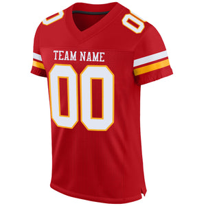 Custom Red White-Gold Mesh Authentic Football Jersey