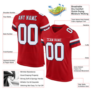 Custom Red White-Navy Mesh Authentic Football Jersey