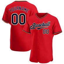 Load image into Gallery viewer, Custom Red Navy-Old Gold Authentic Baseball Jersey
