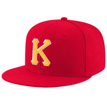 Load image into Gallery viewer, Custom Red Gold-White Stitched Adjustable Snapback Hat
