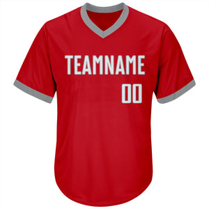 Custom Red White-Gray Authentic Throwback Rib-Knit Baseball Jersey Shirt