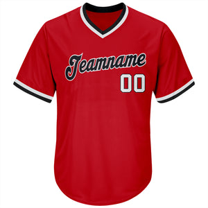 Custom Red White-Black Authentic Throwback Rib-Knit Baseball Jersey Shirt