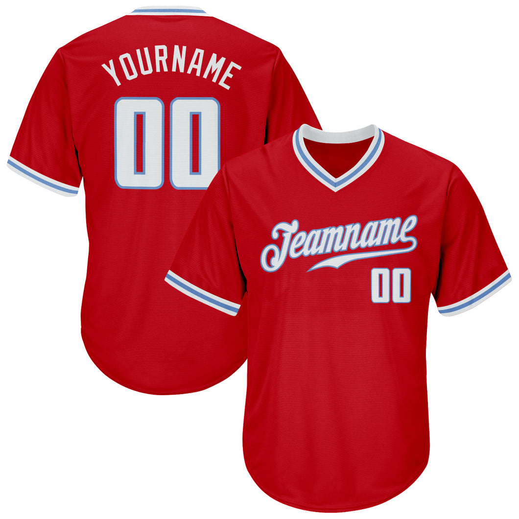 Custom Red White-Light Blue Authentic Throwback Rib-Knit Baseball Jersey Shirt