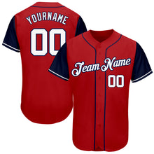 Load image into Gallery viewer, Custom Red White-Navy Authentic Two Tone Baseball Jersey
