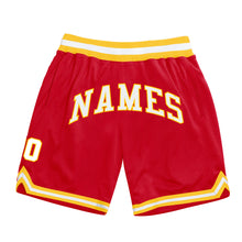 Load image into Gallery viewer, Custom Red White-Gold Authentic Throwback Basketball Shorts
