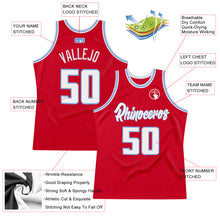 Load image into Gallery viewer, Custom Red White-Light Blue Authentic Throwback Basketball Jersey
