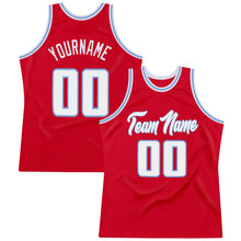 Load image into Gallery viewer, Custom Red White-Light Blue Authentic Throwback Basketball Jersey
