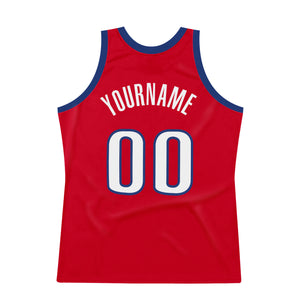 Custom Red White-Royal Authentic Throwback Basketball Jersey