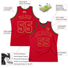 Load image into Gallery viewer, Custom Red Red-Old Gold Authentic Throwback Basketball Jersey
