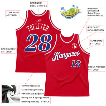 Custom Red Royal-White Authentic Throwback Basketball Jersey