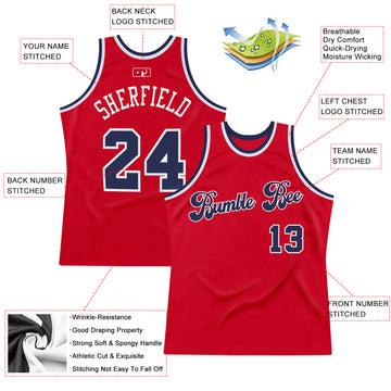 Custom Red Navy-White Authentic Throwback Basketball Jersey