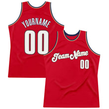 Load image into Gallery viewer, Custom Red White-Navy Authentic Throwback Basketball Jersey
