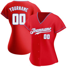 Load image into Gallery viewer, Custom Red White-Light Blue Authentic Baseball Jersey
