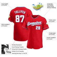 Load image into Gallery viewer, Custom Red White-Light Blue Authentic Baseball Jersey
