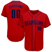 Load image into Gallery viewer, Custom Red Navy Authentic Baseball Jersey

