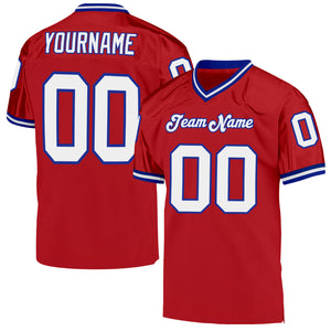 Custom Red White-Royal Mesh Authentic Throwback Football Jersey