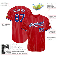 Load image into Gallery viewer, Custom Red White Pinstripe Royal-White Authentic Baseball Jersey
