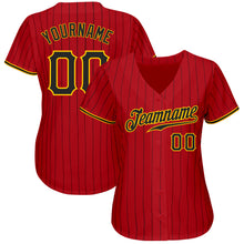 Load image into Gallery viewer, Custom Red Black Pinstripe Black-Gold Authentic Baseball Jersey
