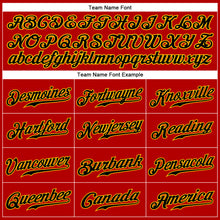 Load image into Gallery viewer, Custom Red Black Pinstripe Black-Gold Authentic Baseball Jersey
