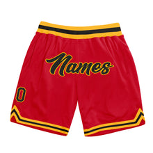 Load image into Gallery viewer, Custom Red Black-Gold Authentic Throwback Basketball Shorts
