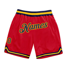 Load image into Gallery viewer, Custom Red Navy-Gold Authentic Throwback Basketball Shorts
