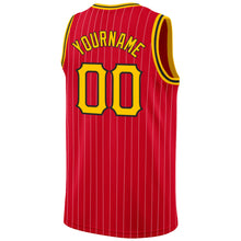 Load image into Gallery viewer, Custom Red Gold Pinstripe Gold-Black Authentic Throwback Basketball Jersey
