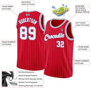 Custom Red White Pinstripe White-Light Blue Authentic Basketball Jersey