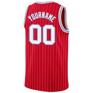 Custom Red White Pinstripe White-Light Blue Authentic Basketball Jersey