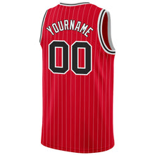 Load image into Gallery viewer, Custom Red White Pinstripe Black-White Authentic Basketball Jersey
