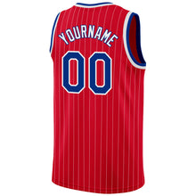 Load image into Gallery viewer, Custom Red White Pinstripe Royal-White Authentic Basketball Jersey
