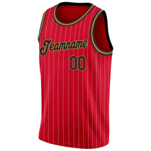 Load image into Gallery viewer, Custom Red White Pinstripe Black-Old Gold Authentic Basketball Jersey
