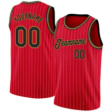 Load image into Gallery viewer, Custom Red White Pinstripe Black-Old Gold Authentic Basketball Jersey
