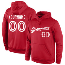 Load image into Gallery viewer, Custom Stitched Red White Sports Pullover Sweatshirt Hoodie
