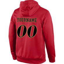 Load image into Gallery viewer, Custom Stitched Red Black-Old Gold Sports Pullover Sweatshirt Hoodie
