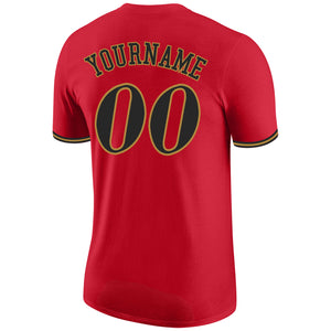 Custom Red Black-Old Gold Performance T-Shirt