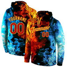 Load image into Gallery viewer, Custom Stitched Red Red-Gold 3D Pattern Design Flame Sports Pullover Sweatshirt Hoodie
