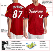 Load image into Gallery viewer, Custom Red Black Pinstripe White-Black Authentic Baseball Jersey
