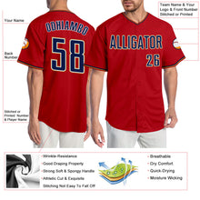 Load image into Gallery viewer, Custom Red Navy-Old Gold Authentic Baseball Jersey
