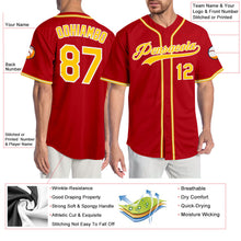 Load image into Gallery viewer, Custom Red Gold-White Authentic Baseball Jersey
