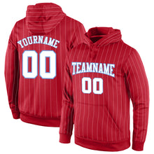 Load image into Gallery viewer, Custom Stitched Red White Pinstripe White-Light Blue Sports Pullover Sweatshirt Hoodie

