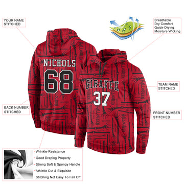 Custom Stitched Red Black-White 3D Pattern Halloween Sports Pullover Sweatshirt Hoodie