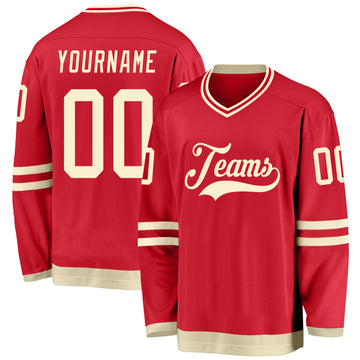 Custom Red Cream Hockey Jersey