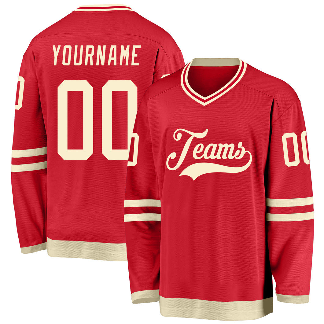 Custom Red Cream Hockey Jersey