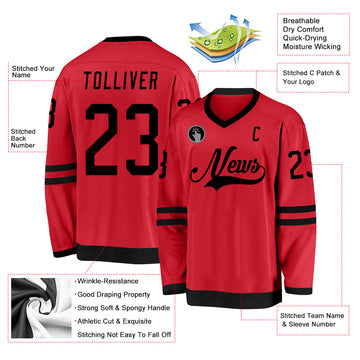 Custom Red Black Hockey Jersey