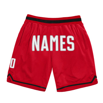 Custom Red White-Gray Authentic Throwback Basketball Shorts