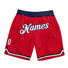 Load image into Gallery viewer, Custom Red White-Navy Authentic Throwback Basketball Shorts
