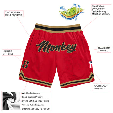 Custom Red Black-Old Gold Authentic Throwback Basketball Shorts