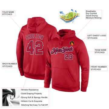 Custom Stitched Red Red-Navy Sports Pullover Sweatshirt Hoodie